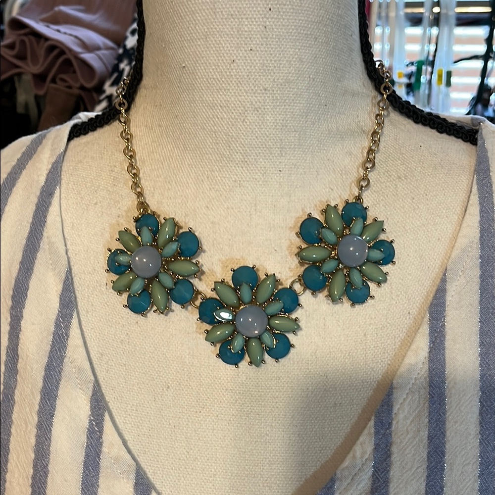 Floral Statement Necklace in Blue and Green